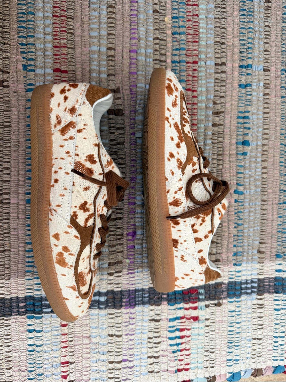ALOHAS Cow Print Leather & Suede Sneakers in White and Brown - Picture 5 of 7